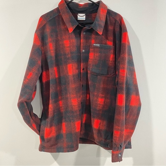 Columbia Mens XL Steens Mountain Printed Fleece Jacket Red Black Plaid Snap NWT - Picture 9 of 15